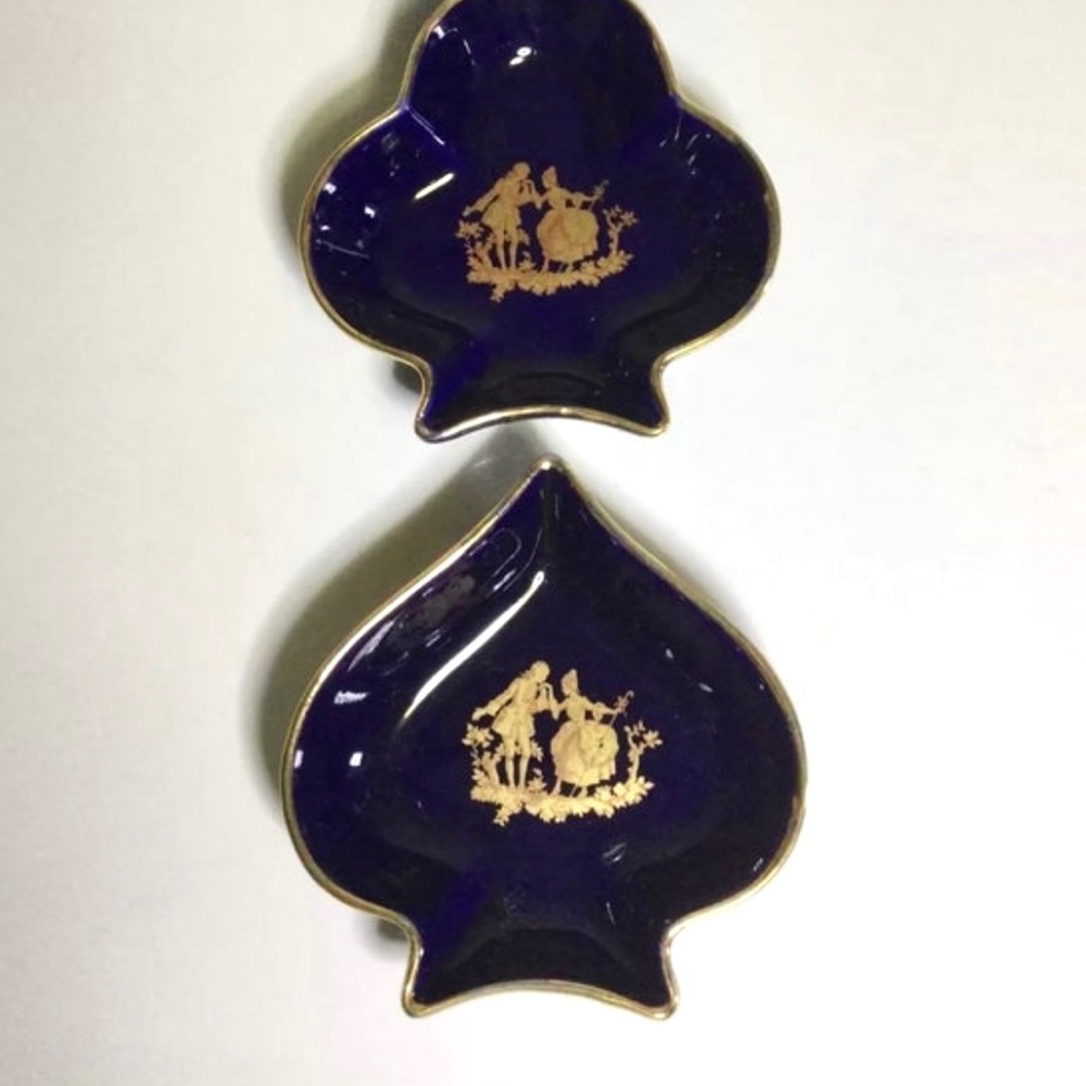 Vintage Limoges Dart Courting Couple Cobalt Blue Dishes 22k Gold, France